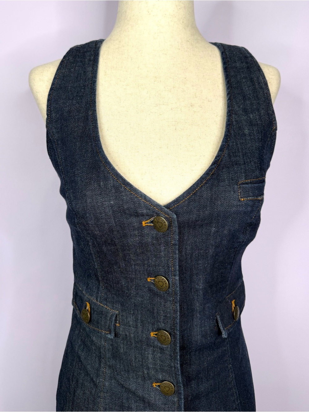 Betsey Johnson Vintage Y2K Button Front Sleeveless Denim Dress